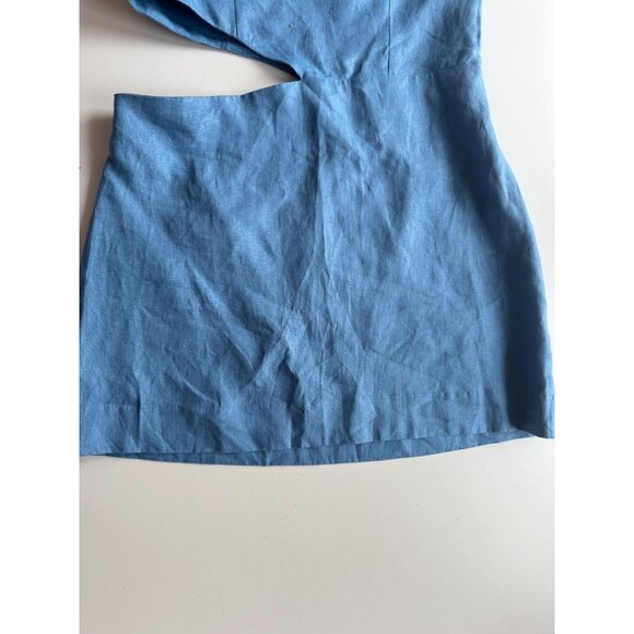 REFORMATION Valli Parisian Blue Linen Cut Out Mini Halter Dress, Size 8 - Picture 8 of 13